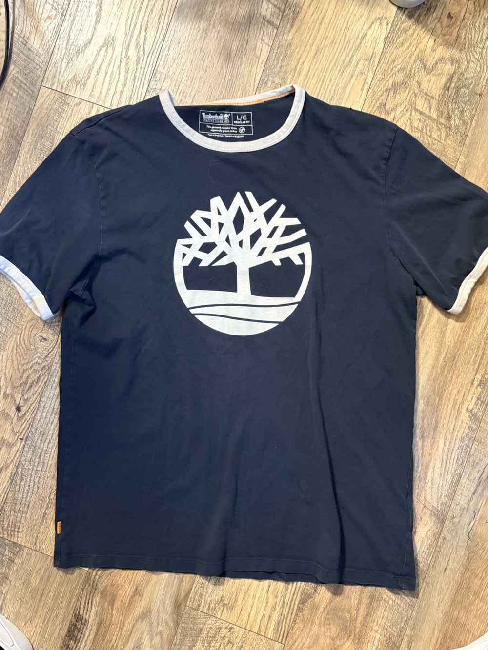 Timberland Navy Blue Short Sleeve Tee with White Logo